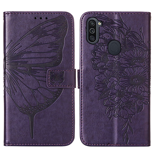 Leather Case Stands Butterfly Flip Cover Holder Y01B for Samsung Galaxy M11 Purple