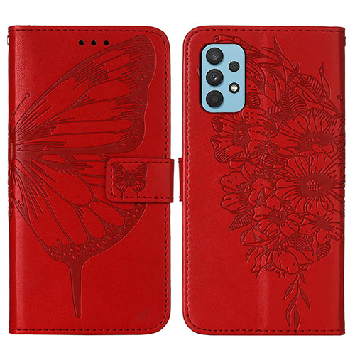 Leather Case Stands Butterfly Flip Cover Holder Y01B for Samsung Galaxy M32 5G Red