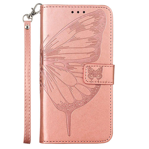 Leather Case Stands Butterfly Flip Cover Holder Y01B for Samsung Galaxy M33 5G Rose Gold