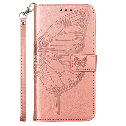 Leather Case Stands Butterfly Flip Cover Holder Y01B for Samsung Galaxy M53 5G Rose Gold