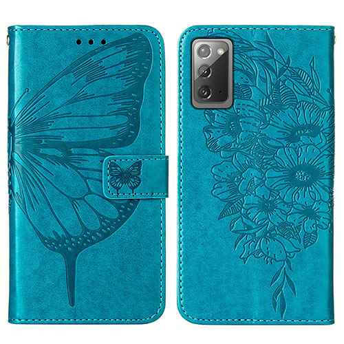 Leather Case Stands Butterfly Flip Cover Holder Y01B for Samsung Galaxy Note 20 5G Blue