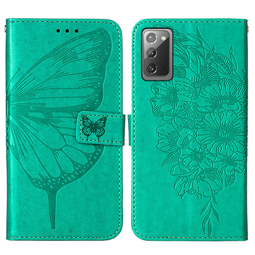 Leather Case Stands Butterfly Flip Cover Holder Y01B for Samsung Galaxy Note 20 5G Green