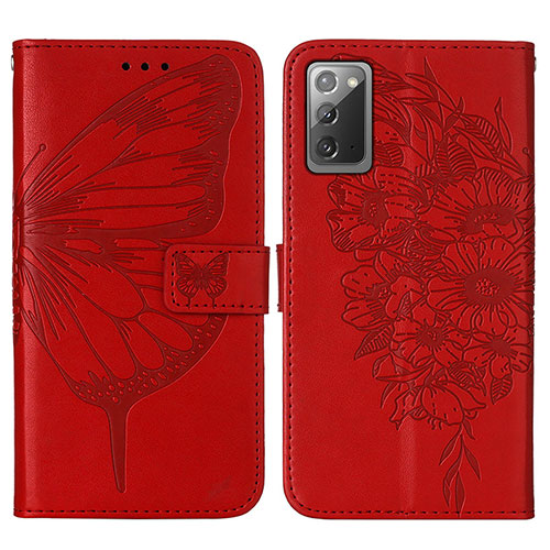 Leather Case Stands Butterfly Flip Cover Holder Y01B for Samsung Galaxy Note 20 5G Red