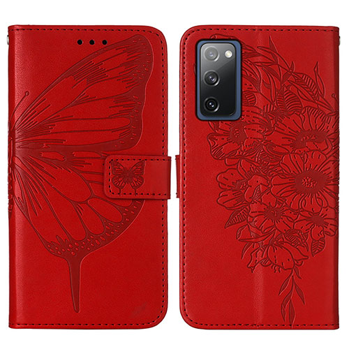 Leather Case Stands Butterfly Flip Cover Holder Y01B for Samsung Galaxy S20 FE 4G Red