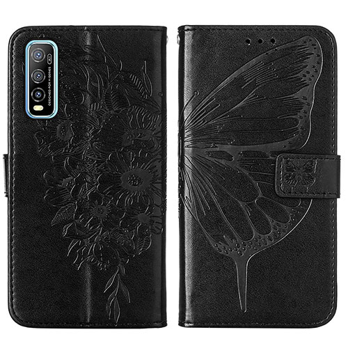 Leather Case Stands Butterfly Flip Cover Holder Y01B for Vivo iQOO U1 Black