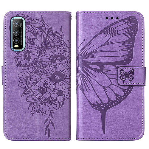 Leather Case Stands Butterfly Flip Cover Holder Y01B for Vivo iQOO U1 Clove Purple