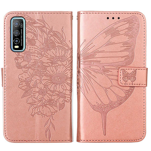 Leather Case Stands Butterfly Flip Cover Holder Y01B for Vivo iQOO U1 Rose Gold