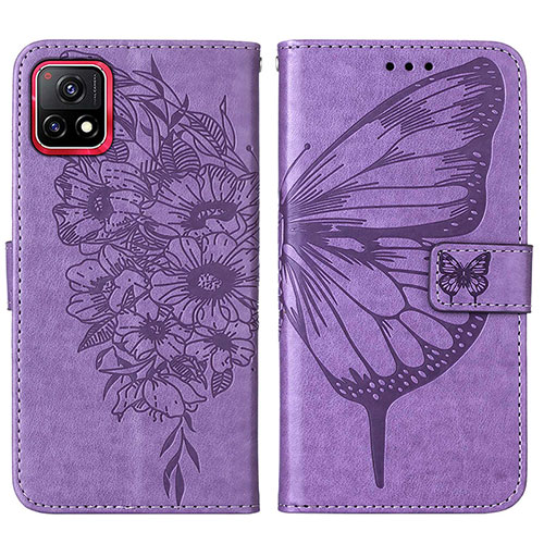 Leather Case Stands Butterfly Flip Cover Holder Y01B for Vivo iQOO U3 5G Clove Purple