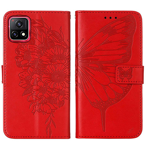 Leather Case Stands Butterfly Flip Cover Holder Y01B for Vivo iQOO U3 5G Red