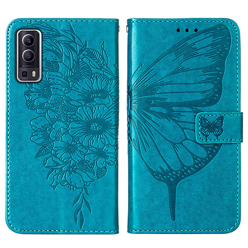 Leather Case Stands Butterfly Flip Cover Holder Y01B for Vivo iQOO Z3 5G Blue