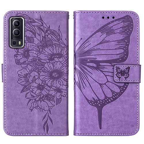 Leather Case Stands Butterfly Flip Cover Holder Y01B for Vivo iQOO Z3 5G Clove Purple