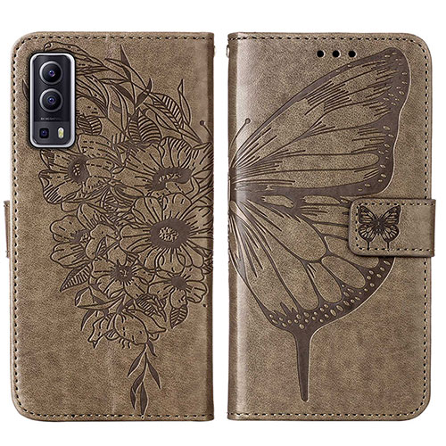 Leather Case Stands Butterfly Flip Cover Holder Y01B for Vivo iQOO Z3 5G Gray