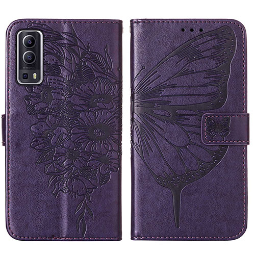 Leather Case Stands Butterfly Flip Cover Holder Y01B for Vivo iQOO Z3 5G Purple