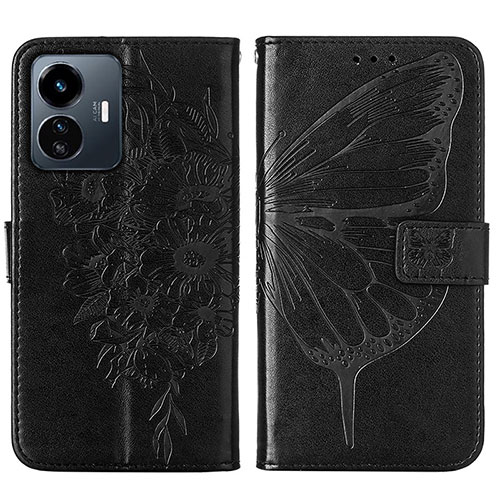 Leather Case Stands Butterfly Flip Cover Holder Y01B for Vivo iQOO Z6 Lite 5G Black