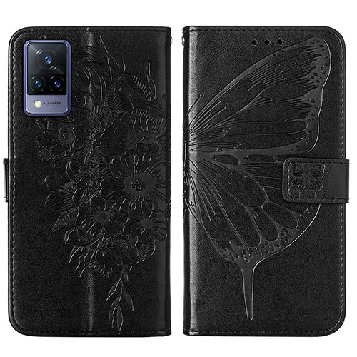 Leather Case Stands Butterfly Flip Cover Holder Y01B for Vivo V21 5G Black