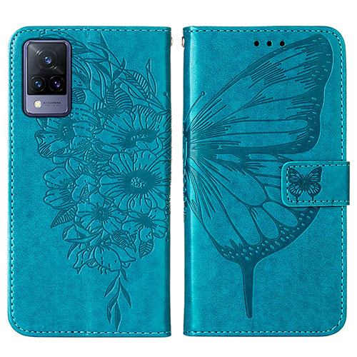 Leather Case Stands Butterfly Flip Cover Holder Y01B for Vivo V21 5G Blue