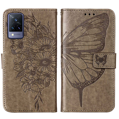 Leather Case Stands Butterfly Flip Cover Holder Y01B for Vivo V21 5G Gray