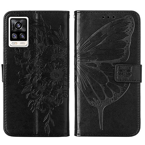 Leather Case Stands Butterfly Flip Cover Holder Y01B for Vivo V21e 4G Black