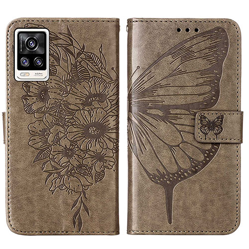 Leather Case Stands Butterfly Flip Cover Holder Y01B for Vivo V21e 4G Gray