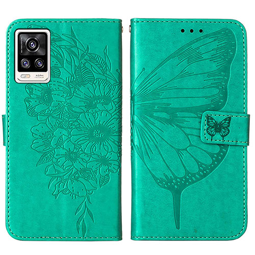 Leather Case Stands Butterfly Flip Cover Holder Y01B for Vivo V21e 4G Green