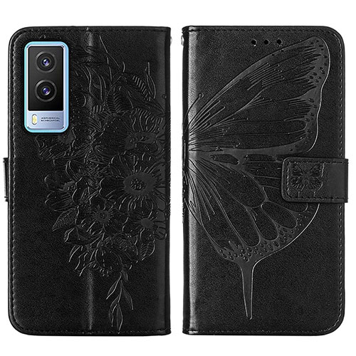 Leather Case Stands Butterfly Flip Cover Holder Y01B for Vivo V21e 5G Black