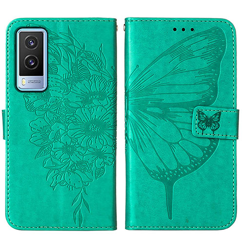 Leather Case Stands Butterfly Flip Cover Holder Y01B for Vivo V21e 5G Green