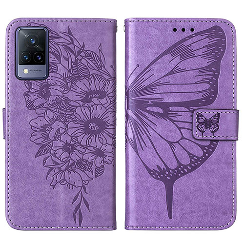 Leather Case Stands Butterfly Flip Cover Holder Y01B for Vivo V21s 5G Clove Purple