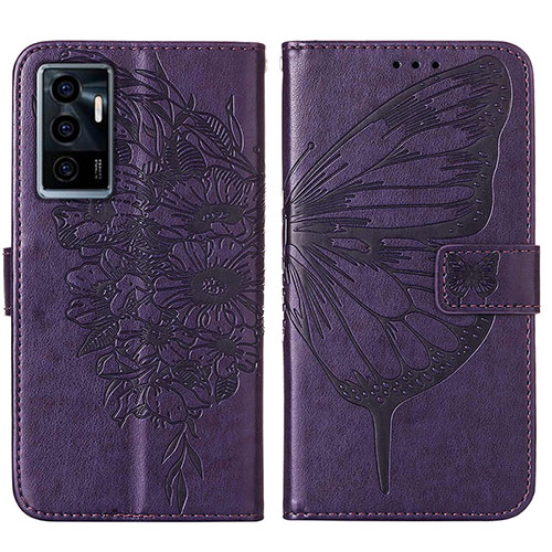 Leather Case Stands Butterfly Flip Cover Holder Y01B for Vivo V23e 5G Purple