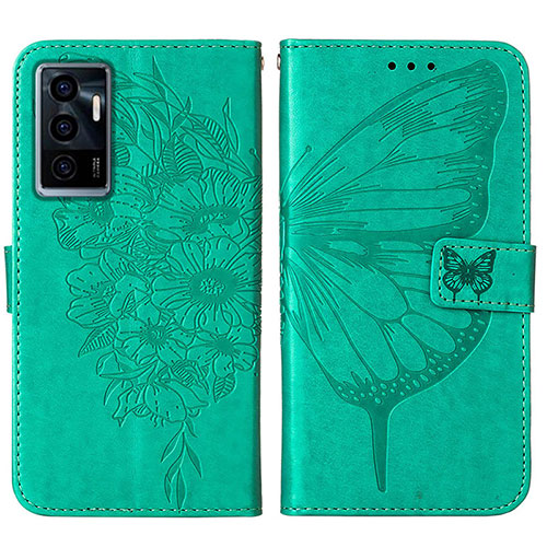 Leather Case Stands Butterfly Flip Cover Holder Y01B for Vivo V23e Green