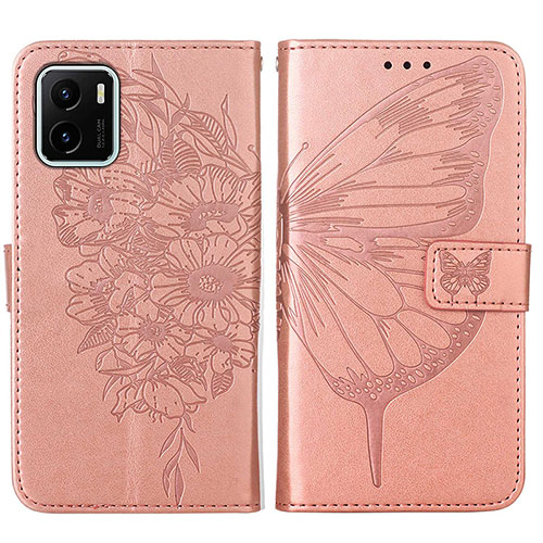 Leather Case Stands Butterfly Flip Cover Holder Y01B for Vivo Y01A Rose Gold