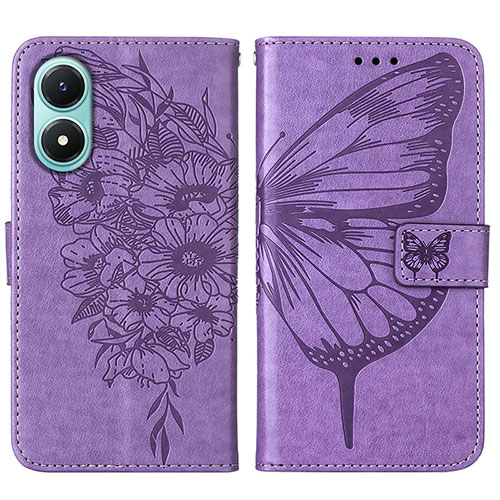 Leather Case Stands Butterfly Flip Cover Holder Y01B for Vivo Y02S Clove Purple