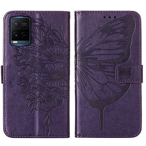 Leather Case Stands Butterfly Flip Cover Holder Y01B for Vivo Y21 Purple