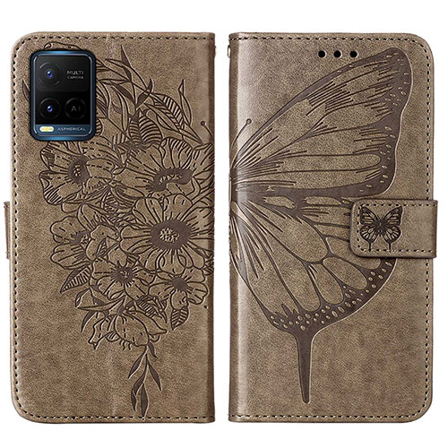 Leather Case Stands Butterfly Flip Cover Holder Y01B for Vivo Y21a Gray