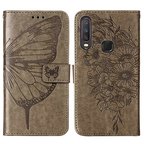 Leather Case Stands Butterfly Flip Cover Holder Y01B for Vivo Y3 Gray