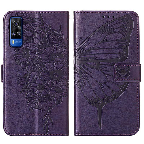 Leather Case Stands Butterfly Flip Cover Holder Y01B for Vivo Y31 (2021) Purple