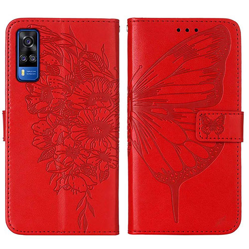 Leather Case Stands Butterfly Flip Cover Holder Y01B for Vivo Y31 (2021) Red