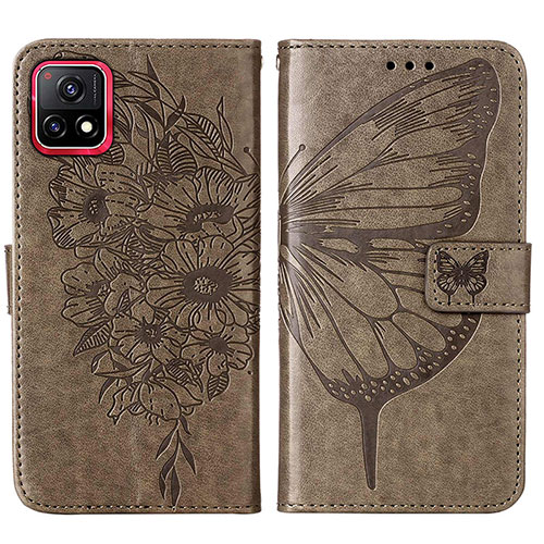 Leather Case Stands Butterfly Flip Cover Holder Y01B for Vivo Y31s 5G Gray