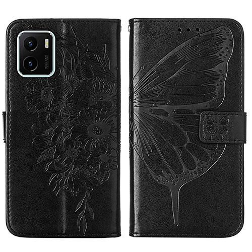 Leather Case Stands Butterfly Flip Cover Holder Y01B for Vivo Y32t Black