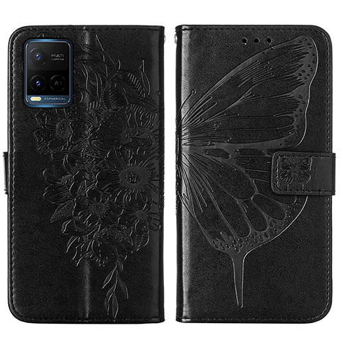 Leather Case Stands Butterfly Flip Cover Holder Y01B for Vivo Y33T Black