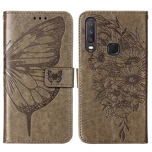 Leather Case Stands Butterfly Flip Cover Holder Y01B for Vivo Y3s Gray