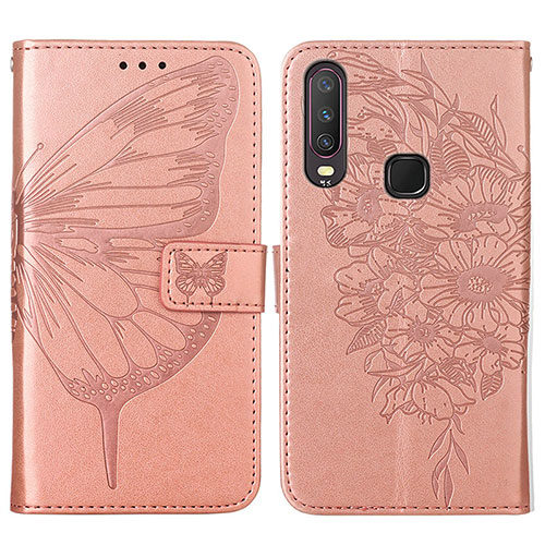 Leather Case Stands Butterfly Flip Cover Holder Y01B for Vivo Y3s Rose Gold