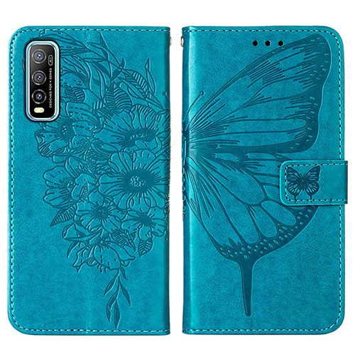 Leather Case Stands Butterfly Flip Cover Holder Y01B for Vivo Y50t Blue