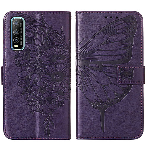 Leather Case Stands Butterfly Flip Cover Holder Y01B for Vivo Y50t Purple