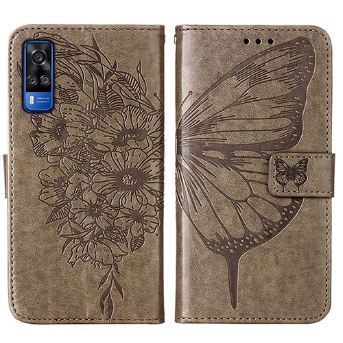 Leather Case Stands Butterfly Flip Cover Holder Y01B for Vivo Y51 (2021) Gray