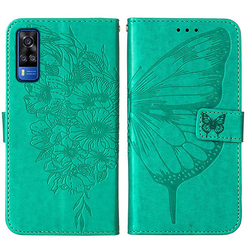 Leather Case Stands Butterfly Flip Cover Holder Y01B for Vivo Y51 (2021) Green