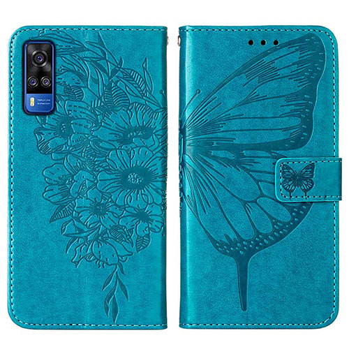 Leather Case Stands Butterfly Flip Cover Holder Y01B for Vivo Y51A Blue