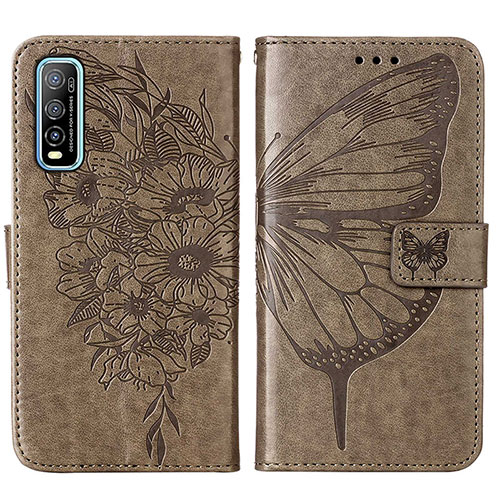 Leather Case Stands Butterfly Flip Cover Holder Y01B for Vivo Y51s 5G Gray