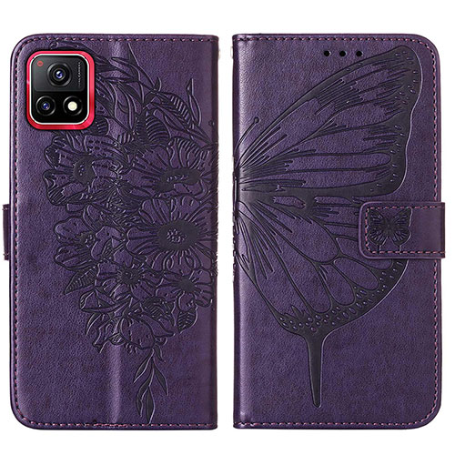 Leather Case Stands Butterfly Flip Cover Holder Y01B for Vivo Y52s t1 5G Purple