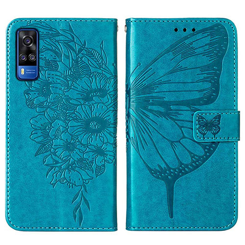 Leather Case Stands Butterfly Flip Cover Holder Y01B for Vivo Y53s 4G Blue