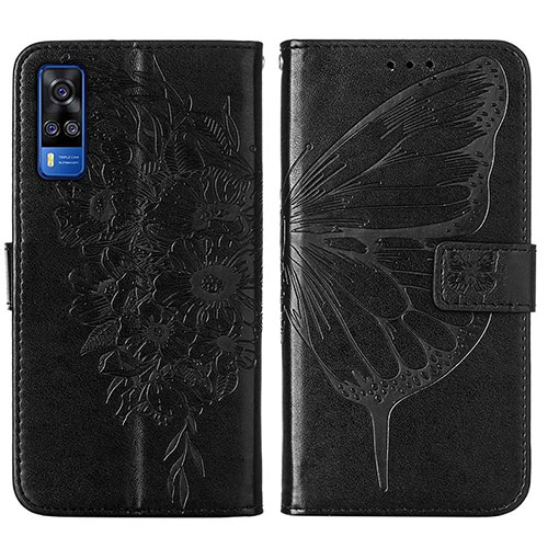 Leather Case Stands Butterfly Flip Cover Holder Y01B for Vivo Y53s NFC Black